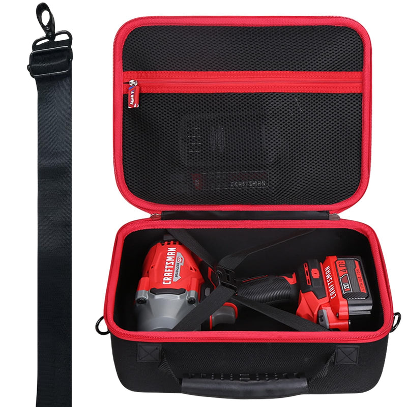 Case for CRAFTSMAN CMCF940M1 / CMCF921B V20 RP Impact Wrench 1/2 Inch & Battery and Charger with Mesh Pocket - Hard Protective Travel Carrying Storage Organizer Bag (Black & Red) Black & Red