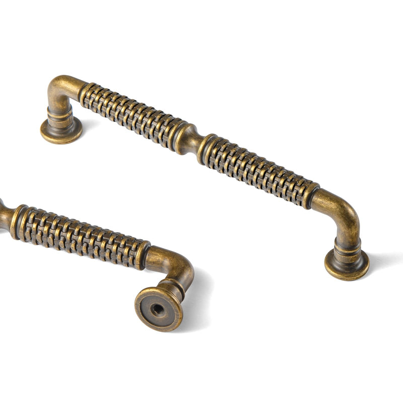 Goo-Ki 6 Pack Woven Cabinet Pulls Antique Brass Drawer Pulls - 5.04" c-c Vintage Brass Solid Weave Pulls Retro Dresser Handles Zinc Alloy Kitchen Cabinet Hardware 5.04"(128mm) Center to Center