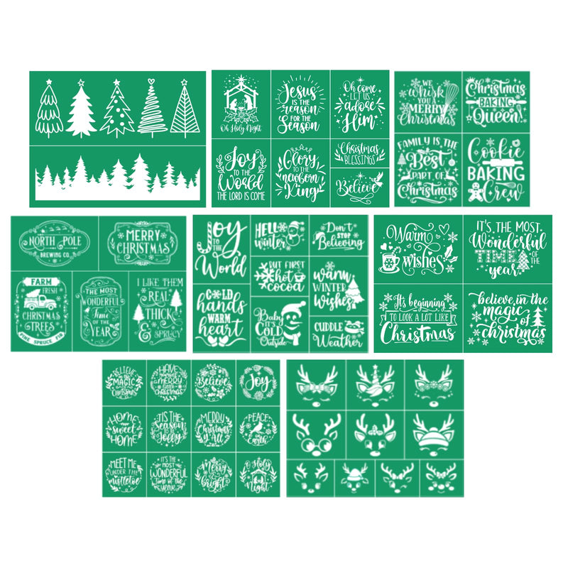 DGAG 7PCS Christmas Self-Adhesive Silk Screen Stencils,Christmas Tree Screen Printing Stencils for Craft Xmas Chalk Paste Stencil Transfers Reusable Stencils for Painting on Wood Fabric Farmhouse 8 PCS silk screen stencils