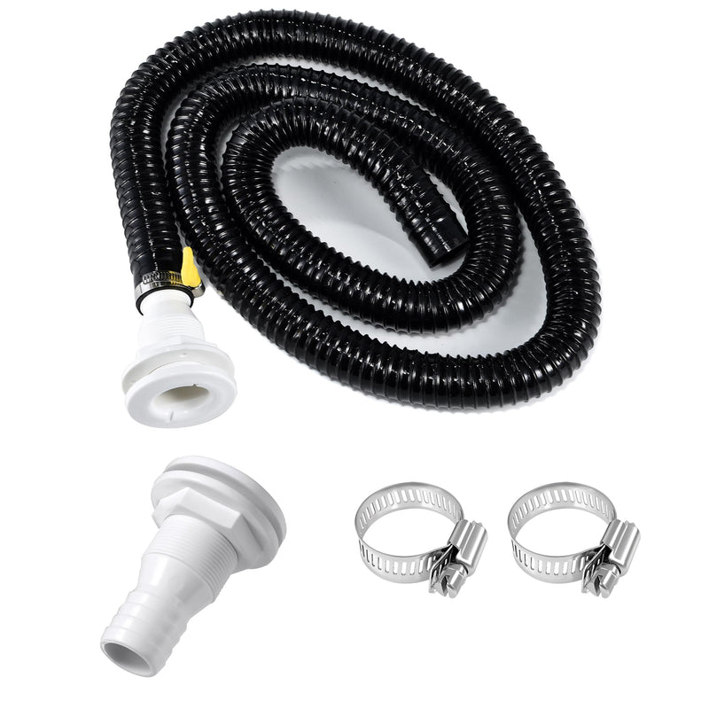 1-1/8 Boat Bilge Pump Hose Kit,1-1/8 Dia 6 FT Kink-Free PVC Hose,1-1/8 Inch ABS Thru-Hull Fitting,2PCS （316）Stainless Steel Hose Clamps for Boat Marine 1-1/8black
