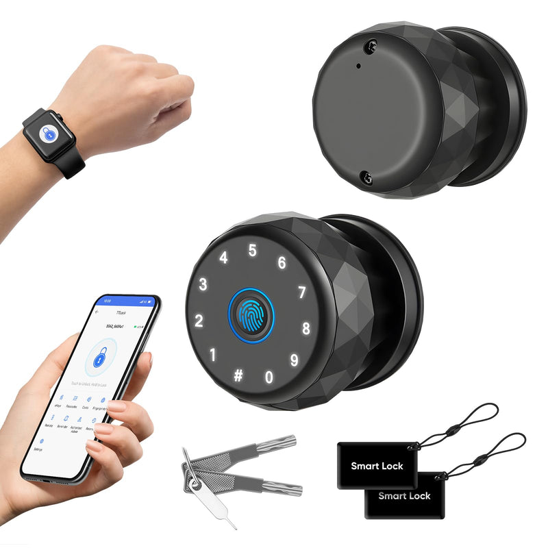 Smart Door Knob Fingerprint Door Lock with Keypad, Keyless Entry Deadbolt for Front Door, Smart Auto Lock Deadbolt with Phone/Watch App Control, Biometric Fingerprint Gate Knob with 6 Ways to Unlock Smart Door Knob