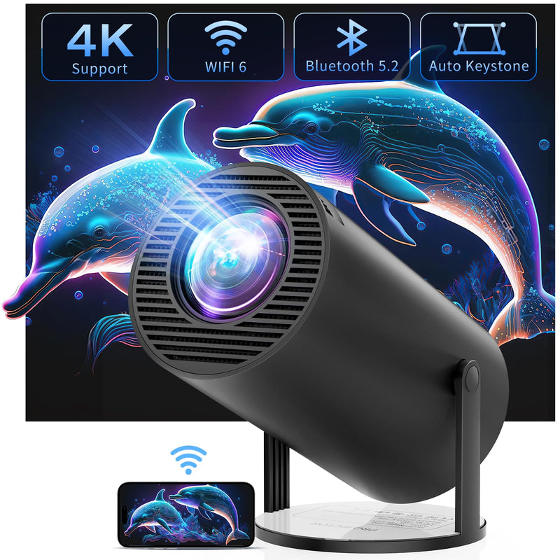 CLOKOWE Projector with WiFi and Bluetooth, 4K FHD 1080P Supported, Portable Outdoor Movie Mini Projector, Auto Keystone, Compatible with iOS/Android/HDMI/TV Stick/Windows T08