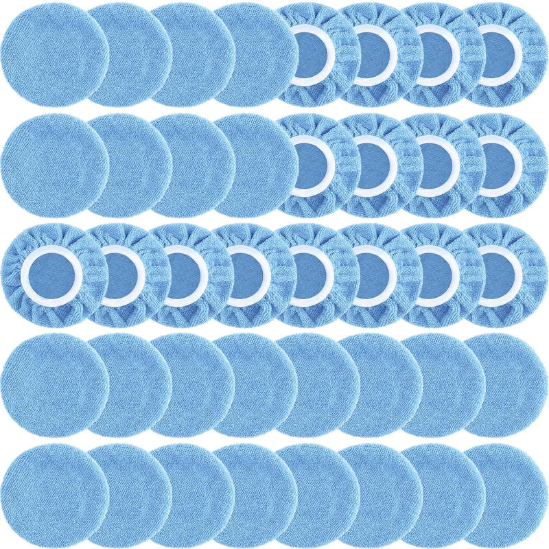 Tallew 60 Pcs Car Orbital Buffer Polisher Pad Bonnets 5-6 Inch Microfiber Polishing Bonnets Pads for Car Waxing Polishing (Blue) Blue