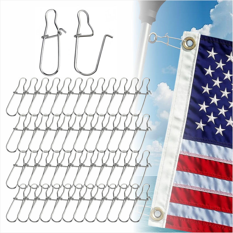 50 Pcs Boat Flag Pole Clips, Marine Spring Clips for Halyard Rope, Antenna Flag Mount Accessories for Pontoon, Sailboat, Yacht, Patriotic USA Flag Display, 1.9" x 1/2"