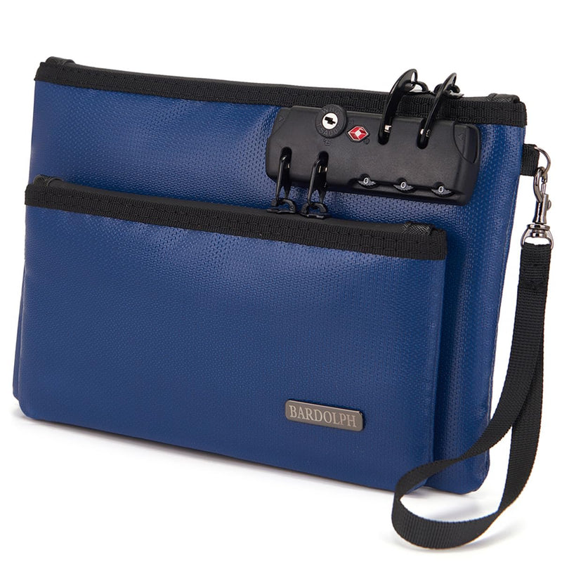 Fireproof Money Bag with Lock, Double layer Cash Bag BankBag for Cash, Valuable StorageBag,Fireproof Safe Box Money Pouch with Zipper (blue, Small) blue