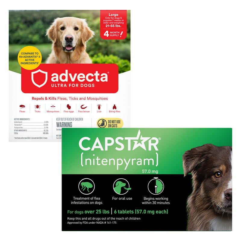 ADVECTA Flea and Tick Prevention for Large Dogs 21-55 lbs (4 Doses) + CAPSTAR Flea Treatment for Dogs Over 25 lbs (6 Doses) Bundle - NewNest Australia
