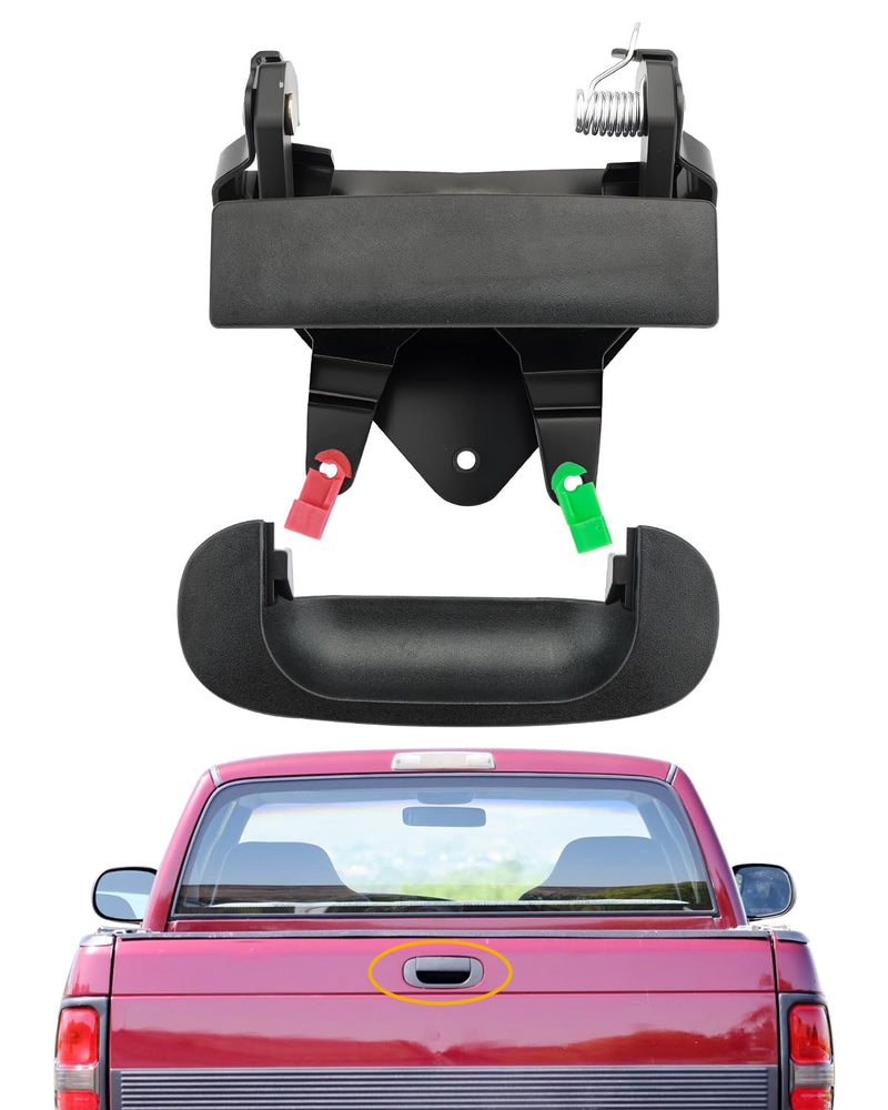 Tailgate Handle Set, Compatible with 1994-2002 Dodge Ram 1500 2500 3500 Pickup, Set of 2 Rear Bed Tail Gate Latch Handle & Bezel Trim with Rod Clips Assembly, Replace# CH1916101, CH1915102, 55074751