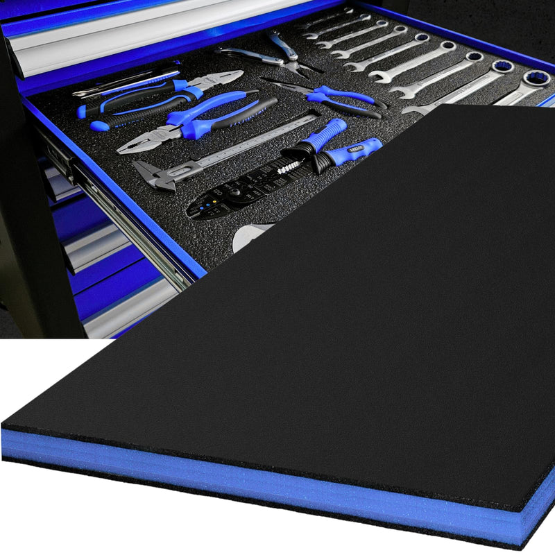 ONREVA Tool Box Foam, 1PC 48x24x1 inch, Foam Inserts for Cases, Polyethylene Storage Sheets for Toolbox Hard Case, Tool Shadow Insert, Kaizen Organizer Sheet, Black with Blue