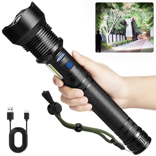 Cinlinso Flashlights High Lumens Rechargeable, 99,000 Lumens Super Bright Led Flashlight, Flash Light with 7 Modes, IPX6 Waterproof, Handheld Powerful Flashlight for Camping, Emergencies (Black) Black