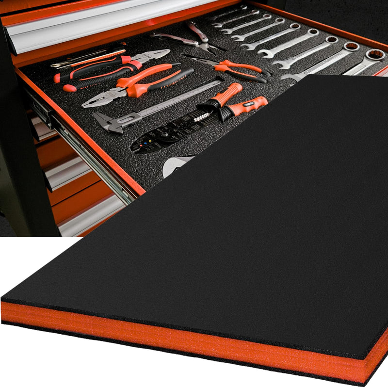ONREVA Tool Box Foam, 1PC 48x24x1 inch, Foam Inserts for Cases, Polyethylene Storage Sheets for Toolbox Hard Case, Tool Shadow Insert, Kaizen Organizer Sheet, Black with Orange