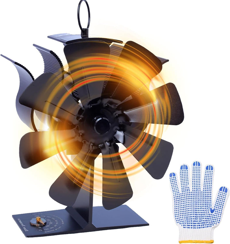 Melede 8-Blade Heat Powered Stove Fan for Wood/Log Burner/Fireplace increases 80% more warm air than 2 blade fan LARGE