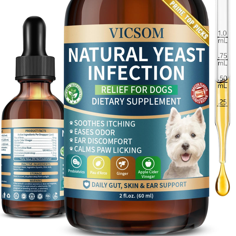 VICSOM Natural Dog Yeast Infection Treatment for Dogs, Itchy Skin & Ear Treatment Natural Support Allergy Relief, Dog Yeast Infection Relief, Support Irritation, Itching & Inflammation 60ml 1 PACK