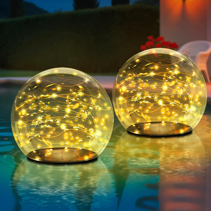 2-Pack 7.4x7.3 Solar Floating Pool Lights Ball Outdoor Water-Resistant IP66 Solar-Powered That Float Candles Flickering Lights for Swimming Pool Decor Pond Garden Party 2Pcs B