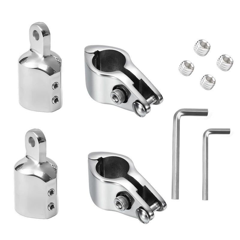 Bimini Top Hardware Kit, 4Pcs 316 Stainless Steel Eye End Caps and Hinged Jaw Slides with Lock Nut for 7/8'' or 1'' OD Boat Canopy Tubing, Includes L-Shaped Hex Key White7/8''