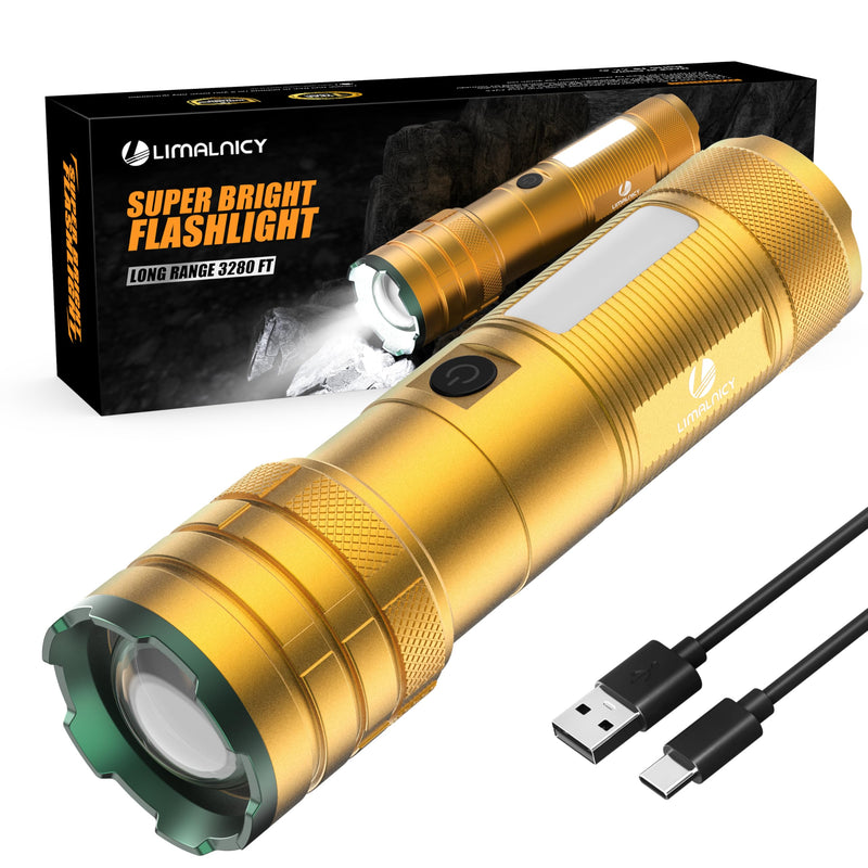 Rechargeable Flashlights High Lumens 100,000 Long Lasting, 4 Modes with Side COB Light, Super Bright LED Flashlight USB C Input & Output, Powerful Strong Flash Light for Hiking Camping 1 Pack