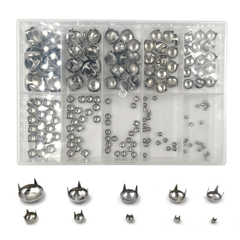 Honigo 200pcs Nailheads Dome Studs Rivets Silver Metal Solid Brass 2/3/4/5/6/7/8/9/10/12mm 4 Prongs Spikes Spots for Leather Craft Clothes Belt Bag Shoes Decorations Totes DIY Craft Round-Silver 200 Pack 2/3/4/5/6/7/8/9/10/12MM
