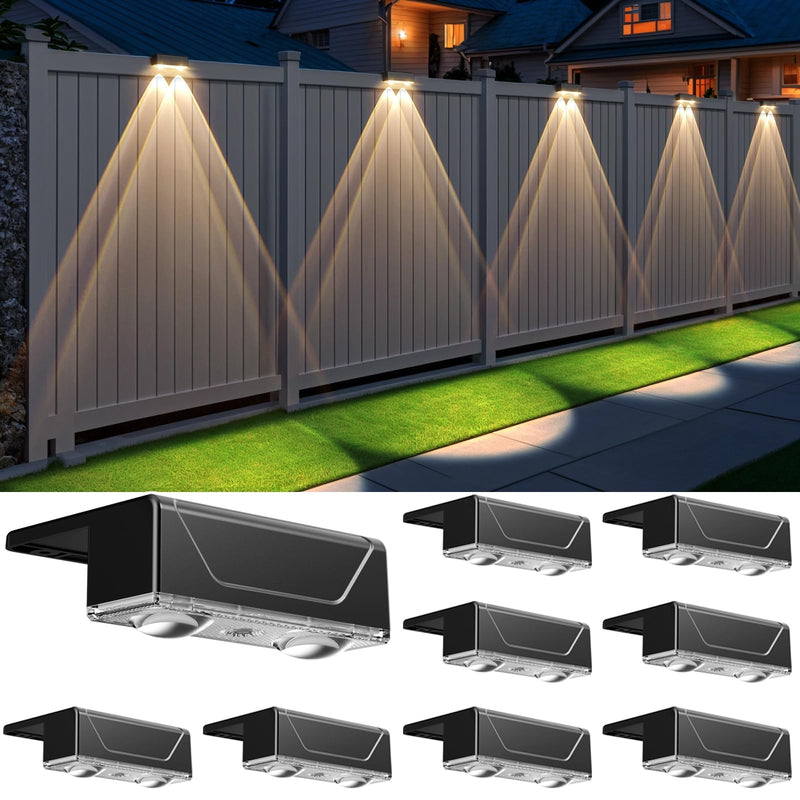 Solar Fence Lights Outdoor - 3 Color Modes(3000K/4000K/6000K), IP55 Waterproof Solar Lights, Fence Light Solar Powered for Outside, Backyard, Railing, Steps, Patio and Wall Lighting