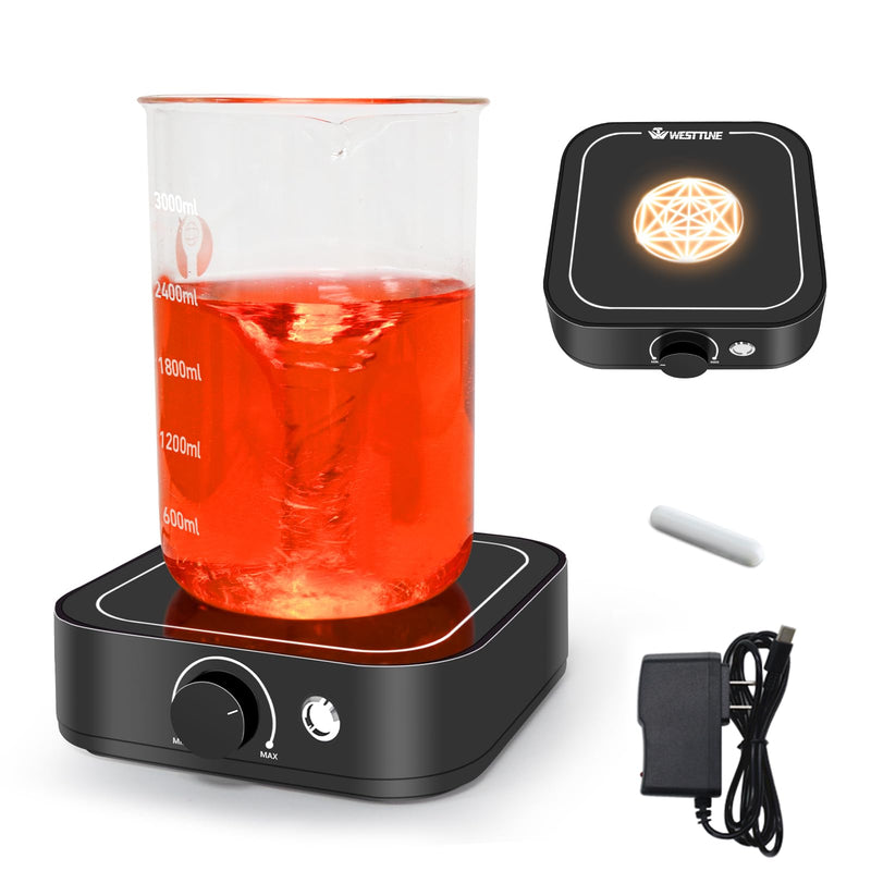 Magnetic Stirrer 3000rpm with LED Light, Magnetic stir Plate with 2pcs Stir Bar, Mini Magnetic Mixer Stirrer Max Stirring Capacity 3000mL for Lab and Homebrew (No Hot Plate)