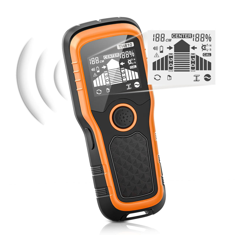 Stud Finder Wall Scanner - 6-in-1 Upgraded Multifunction Auto Detection with LCD Display & Audio Alarm for Wood, Metal & AC Wires, Ideal for Home DIY & Professional Contractors (Orange) Orange