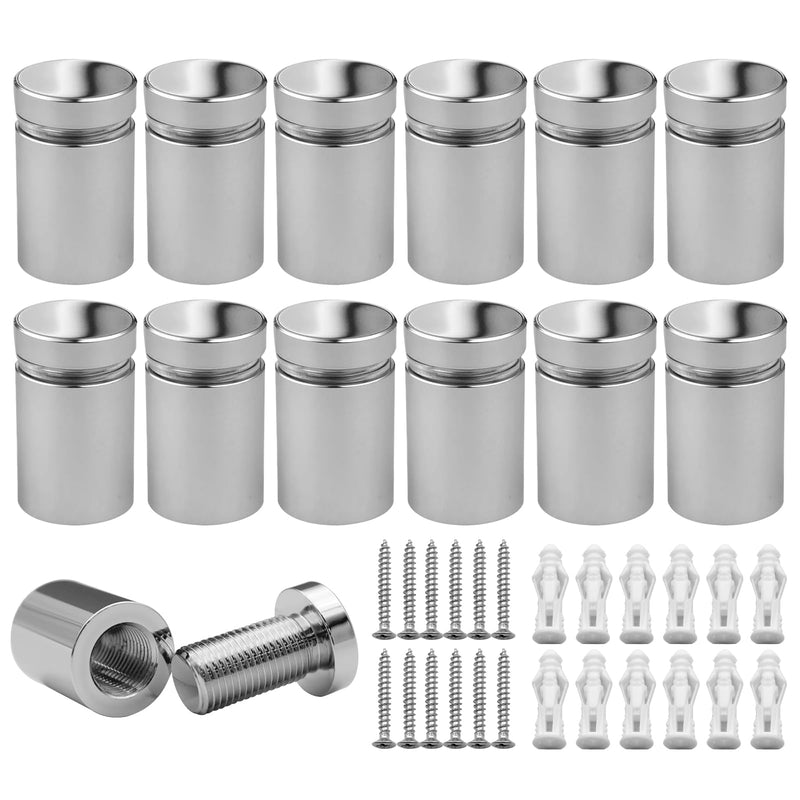 5/8” x 3/4” Inch 12PCS Aluminum Solid Sign Standoff Screws for Acrylic Advertising Screw wall Fixing standoffs mounts Glass Display Signs (Polished Chrome Color) Polished chrome 5/8" x 3/4" Inch