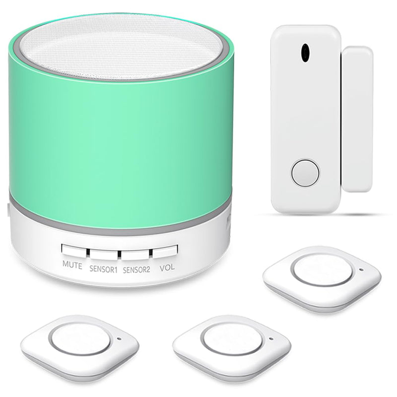 Door Alarm Chime When Opened, No Wiring or Subscription, 14 Chimes, 4 Volume with Mute, 3W Speaker for Clear Sound, LED Alert, Low Battery Warning, Strong Adhesive Tape for Easy Install on Any Door 4 Sensors + 1 Receiver