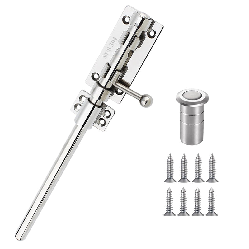 Gate Latch 304 Stainless Steel Slide Bolt Latch Heavy Duty Rustproof Barrel Bolt Latch Thickened Solid Outdoor Gate Lock Door Hardware for Shed Fence Trailer Silver 12 Inch