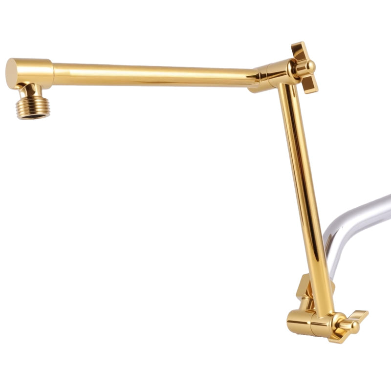 Shower Head Extension Arm, 16 Inch Solid Brass Adjustable Extender with Lock Joint, Height & Angle Adjustable Shower Arm for Rainfall or Fixed Shower Head, G1/2 Connector (Bright Gold) Bright Gold