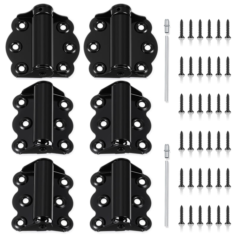 Zonon 6 Pack Black Self Closing Screen Door Hinge 2 3/4" Heavy Duty Steel Including 2 Pcs Adjustable Self Closing and 4 Pcs Unadjustable Spring Loaded Hinges for Screen Interior Exterior Door