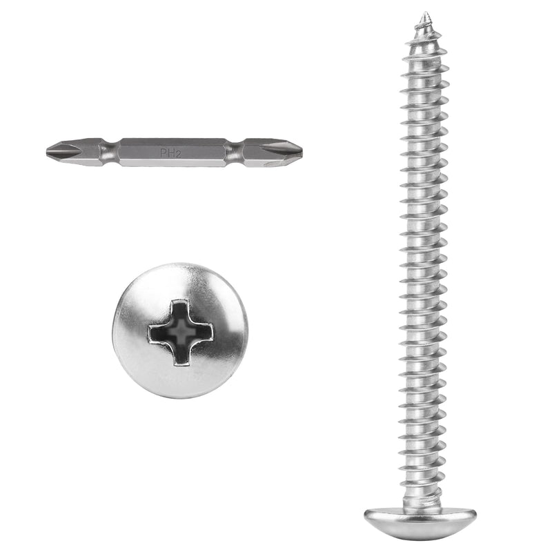 #10 x 2 Wood Screws Truss Head Phillips Drive 304 Stainless Steel Self Tapping Screws 100pcs HS/ZGLS-03 #10 x 2"