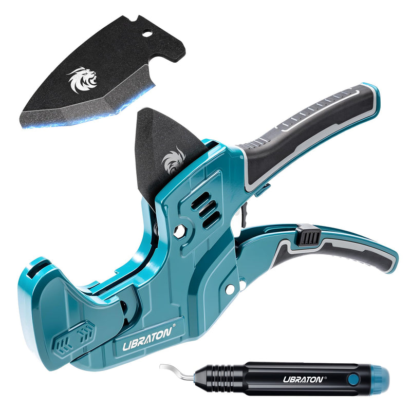 Libraton PVC Pipe Cutter, Up to 2-1/2", Ratchet Pipe Cutter Tool for PEX, PVC, PPR Plastic Hoses Plumbing, Heavy-Duty Pipe Cutter with Deburring Tool Replacement Blade, 2 Adjustable Cutting Ranges 2-1/2"(63mm)
