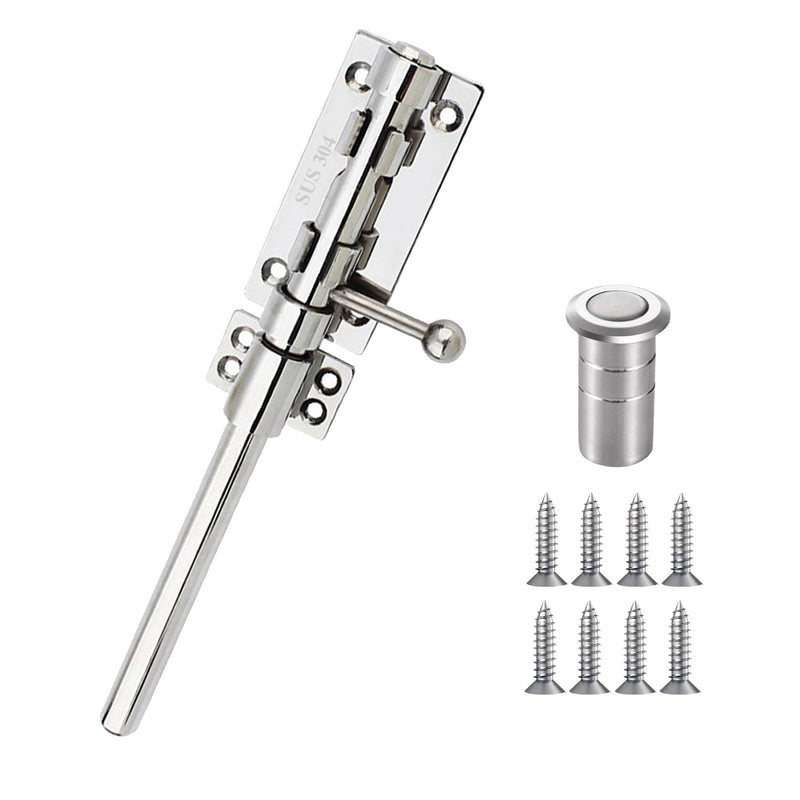 Gate Latch 304 Stainless Steel Slide Bolt Latch Heavy Duty Rustproof Barrel Bolt Latch Thickened Solid Outdoor Gate Lock Door Hardware for Shed Fence Trailer Silver 10in