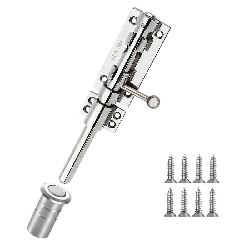 Gate Latch 304 Stainless Steel Slide Bolt Latch Heavy Duty Rustproof Barrel Bolt Latch Thickened Solid Outdoor Gate Lock Door Hardware for Shed Fence Trailer Silver 8in