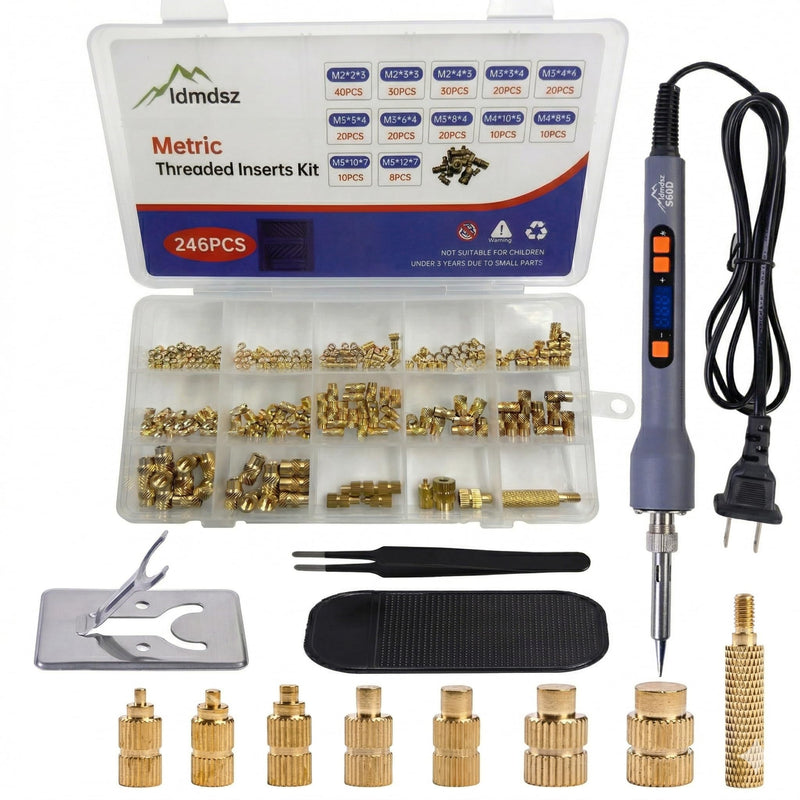 Soldering Iron Heat Set Insert Tool – 248Pcs Brass Threaded Inserts for 3D Printing & Plastic, M2 M2.5 M3 M4 M5 M6 M8 Iron Heat Set Insert Kit L360