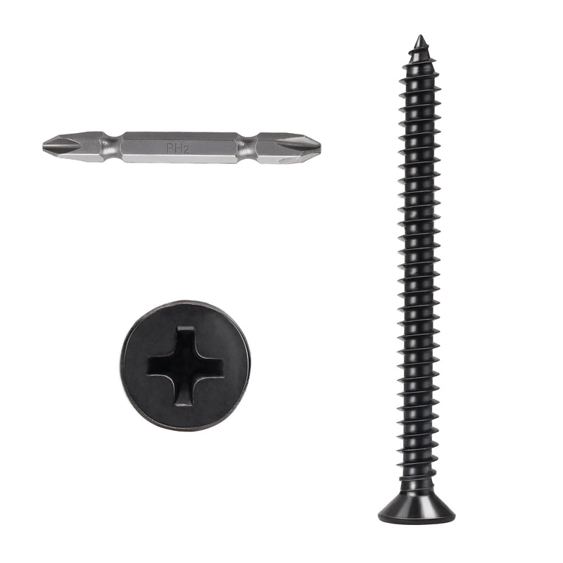 #10 x 2-1/4" Wood Screws Flat Head Phillips Quick Self-Tapping Screws 304 Stainless Steel Black Screws 100pcs HS/ZGLS-01 #10 x 2-1/4"