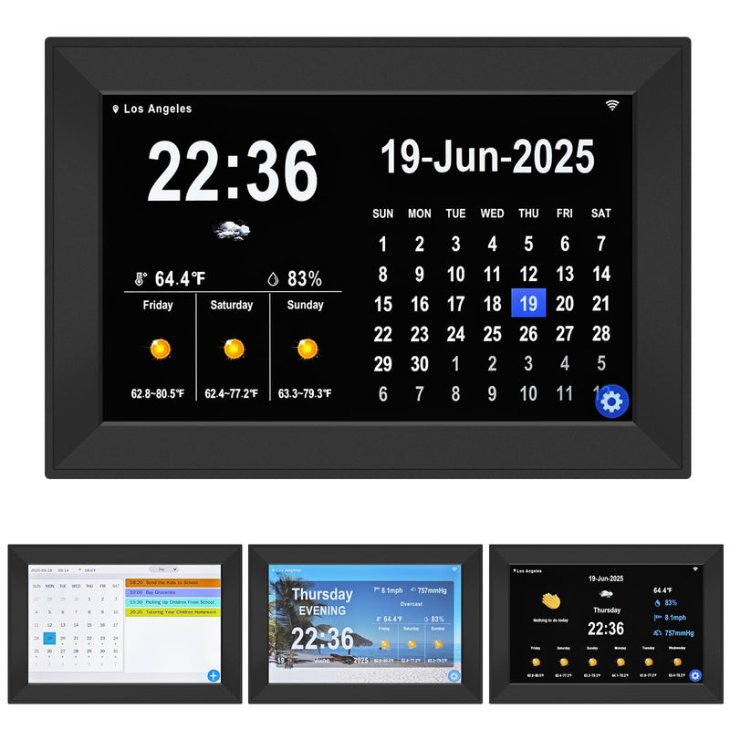 Digital WiFi Clock for Seniors,Touch Screen Clock with Auto Time Sync, 7-Day Weather, 64 Custom Alarms, Digital Calendar Desk Clock for Home, Office, Bedroom (10.1inch NO APP)