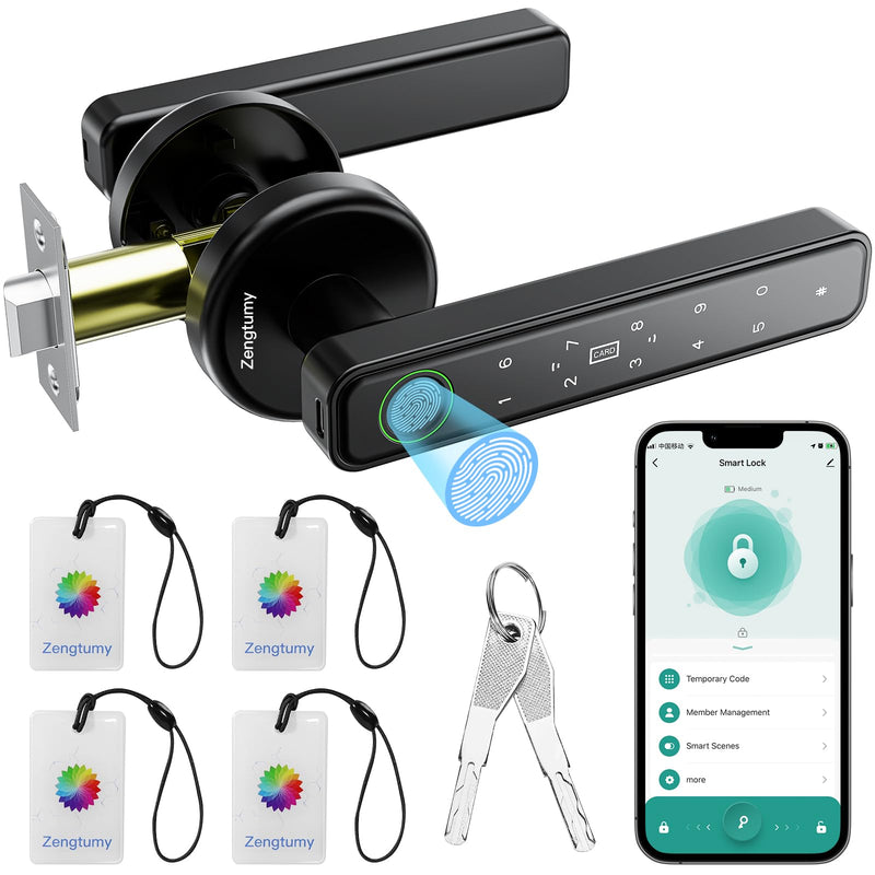 Fingerprint Door Lock, Door Locks for Bedrooms, Biometric Door Lock with Fingerprint/App/Password/Key/IC Card-Smart Door Lock for Home, Hotel, Office, Apartment 70-with app