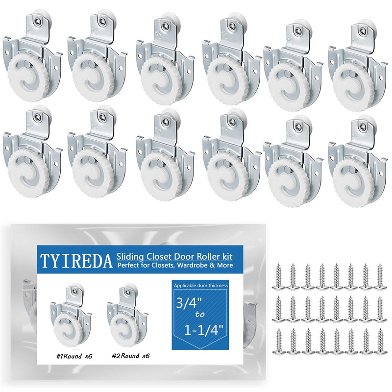 12 Pcs Sliding Closet Door Hardware Closet Sliding Door Wardrobe Cabinet Door Hangers Knob Adjustable Hooks with 24 Screws Closet Door Rollers 12