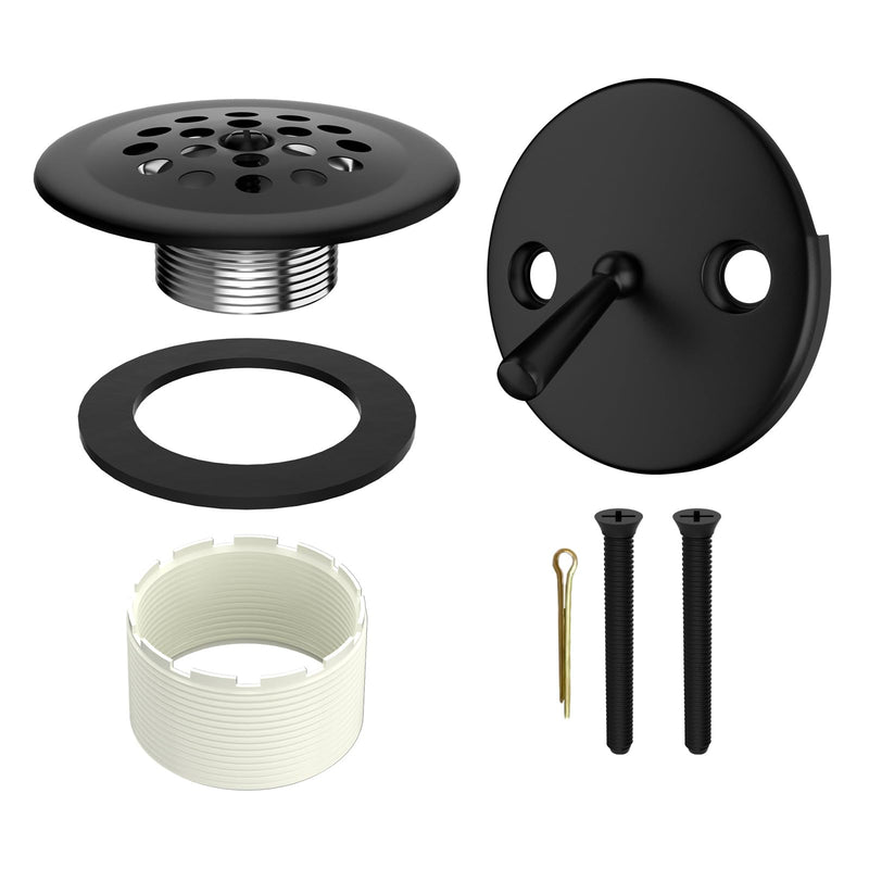 Trip Lever Tub Drain Kit, Bathtub Drains Stopper Replacement Set with Trip Lever Overflow Faceplate, Strainer, No Putty Gasket and Matching Screws (Matte Black) Black Kits
