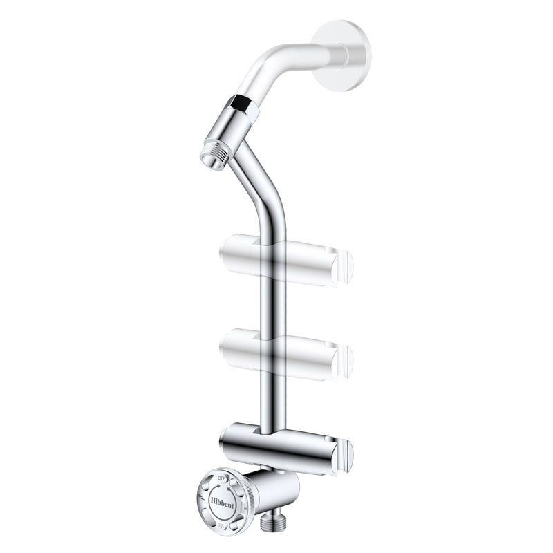 Hibbent All Metal Shower Diverter with Showerhead Holder, Easy Reach 4 Way Diverter with Pause Mode, 13.5" Stainless Steel Slide Bar, 4-Setting Replacement for Handheld & Fixed Shower, Chrome