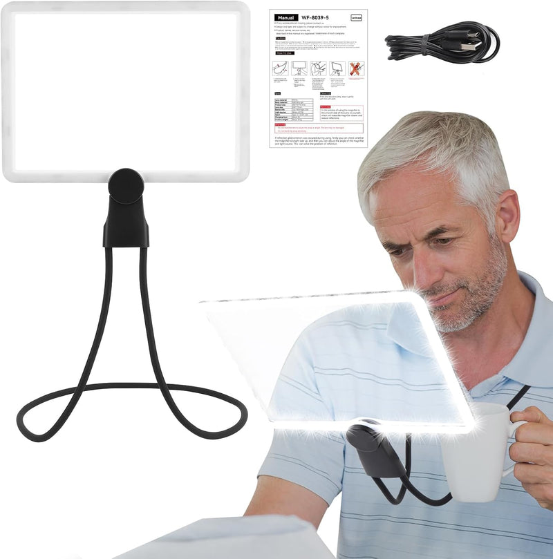 5X Neck Magnifying Glass with Light, Hands Free Full Book Page Magnifier Glass for Reading with 50 LED Lights, Flexible Gooseneck Magnifiers for Seniors Low Vision