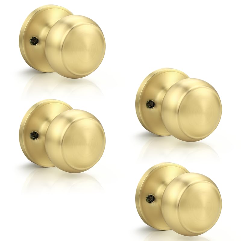 Probrico Brushed Brass Dummy Door Knobs Interior, Gold Dummy Door Handles, Half Dummy Door Knobs for Closet/Hall, 4 Pack