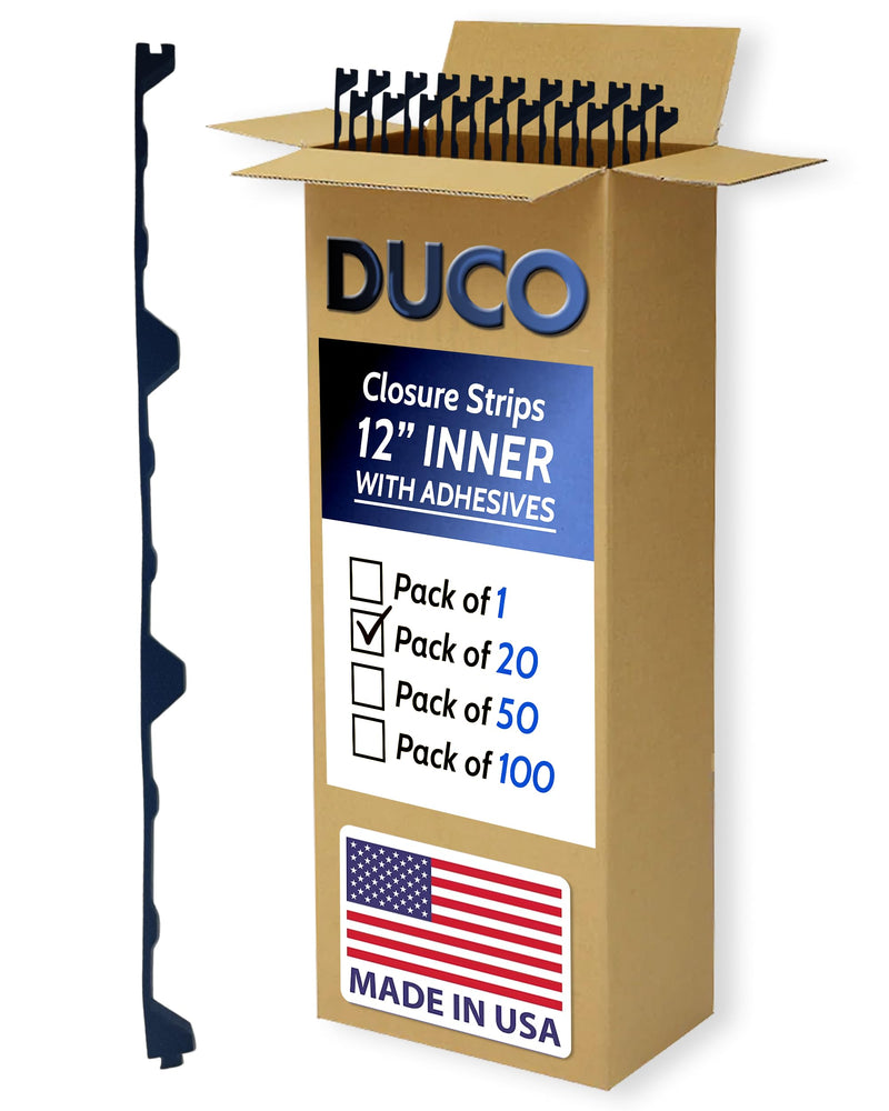 Duco R Panel Foam Closure Strips 3ft Long, 12" Rib Spacing - 20 Pack of USA-Made Black Inner Foam Closure Strips for Metal Roofing Panels - Blocks Gaps, Moisture, Noise, & Dust (with Adhesive)