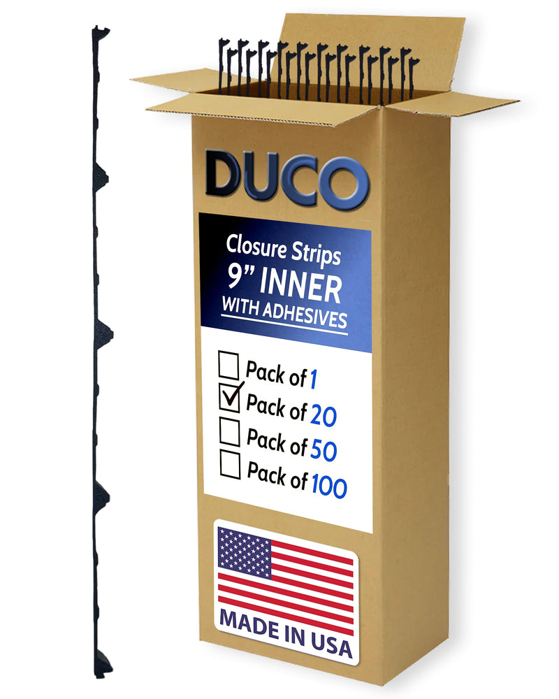 Duco Classic Rib Foam Closure Strips 3ft Long, 9" Rib Spacing - 20 Pack of USA-Made Black Inner Foam Closure Strips for Metal Roofing Panels - Blocks Gaps, Moisture, Noise, & Dust (with Adhesive)