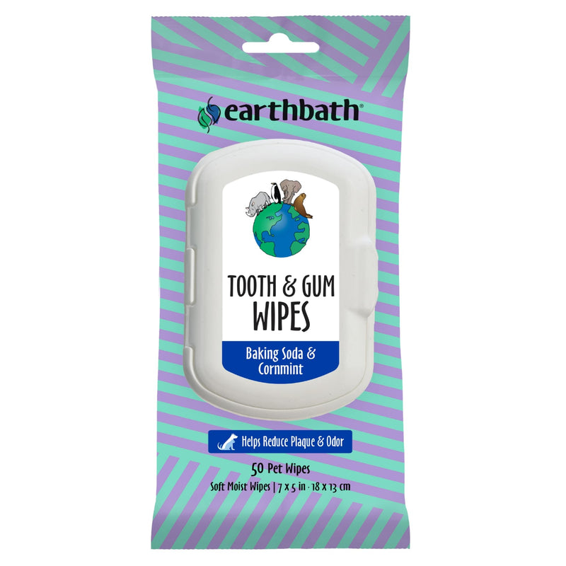 earthbath Tooth & Gum Wipes - Mint Dog Teeth Cleaning Wipes, No Brush Pet Dental Finger Swab for Dog and Cat Teeth Cleaning, Made in USA - Baking Soda & Cornmint, 50 Count