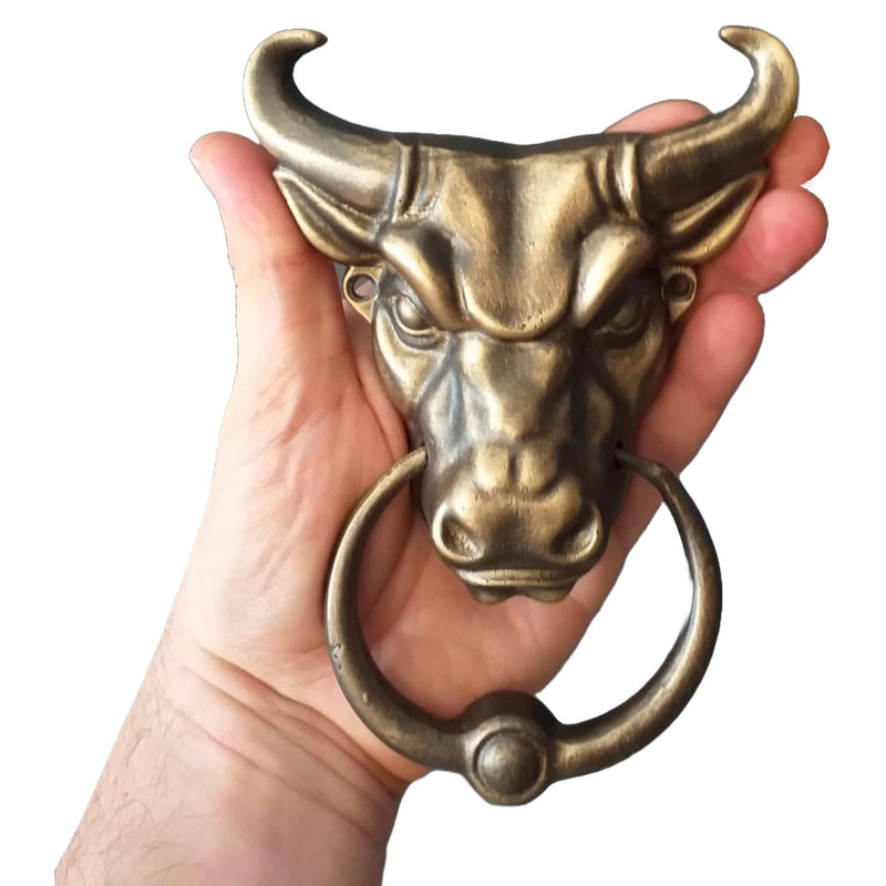 Bull Head Door Knocker,Solid Brass,6.5 inches Tall,Front Door Ornament (Antique Bronze) Antique Bronze