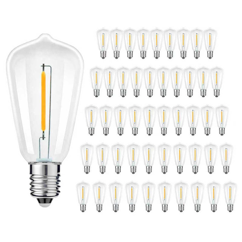 50 Pack ST38 Replacement Light Bulbs, Shatterproof Edison LED Bulbs Fits E12 Candelabra Base, 0.6W Equivalent to 7W Incandescent Bulb, 2700K Warm White Bulbs for Indoor Outdoor Patio String Lights 50pack