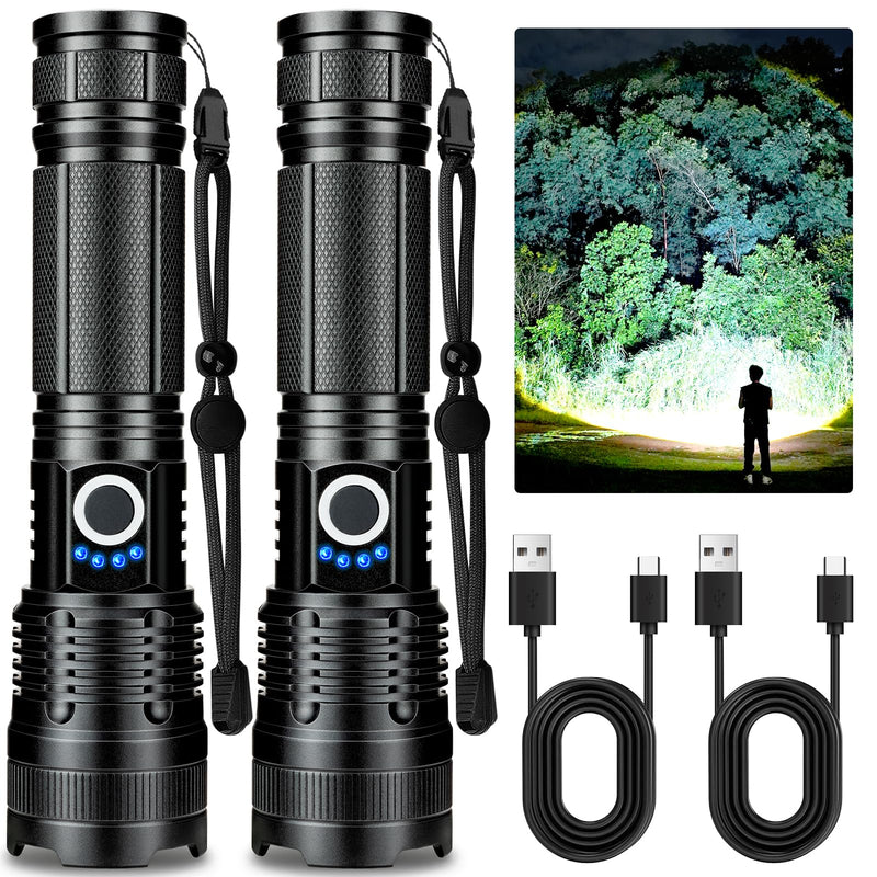 Rechargeable LED Flashlights High Lumens, 99,000 Lumens Super Bright Flashlight, Adjustable Handheld Flashlight with 5 Modes, Brightest Waterproof Flash Light for Home Camping(2 Packs) 2