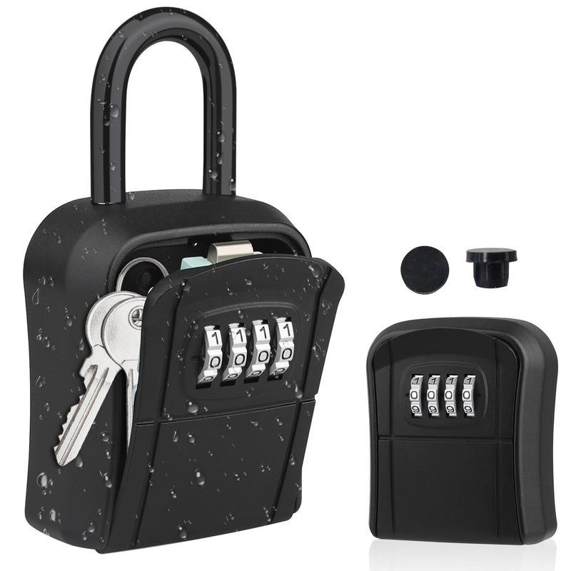 Key Lock Box, [New Version] Diyife Lock Box for House Key, Portable Lockbox for Keys, 4 Digit Combination Key Safe Storage, Waterproof Key Lock Box Wall Mounted for Outdoor Home Garage Office, Black 1 Pack