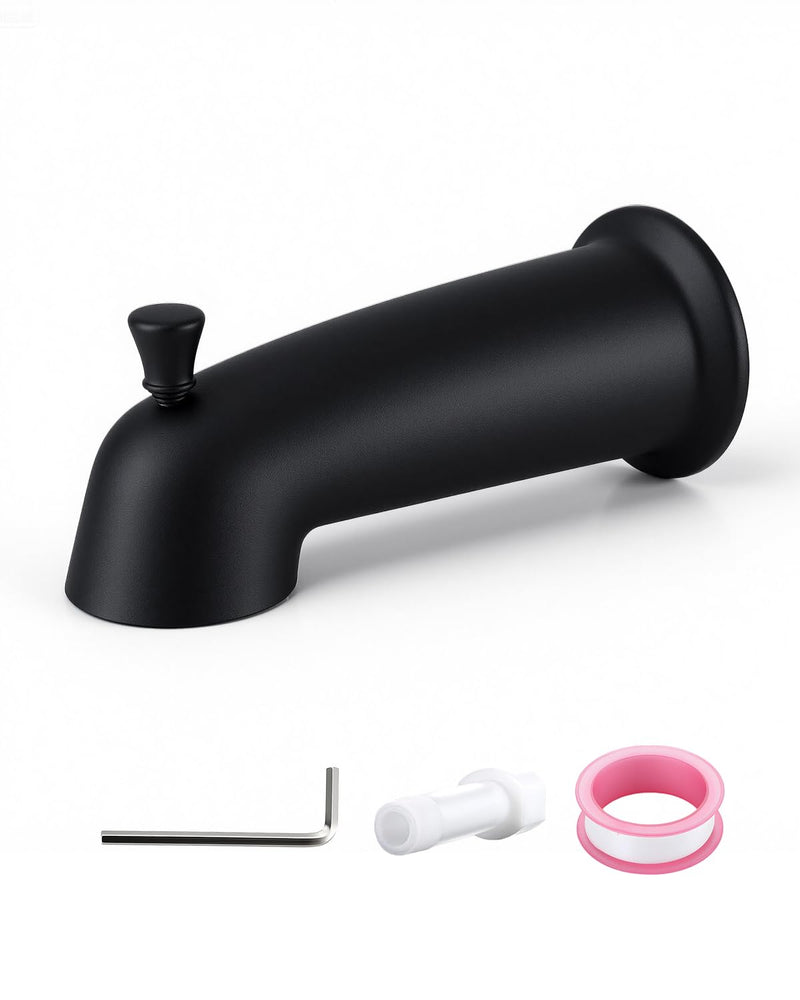 Slip On Bathtub Spout with Diverter, Extra Long 6 Inch Bathtub Spigot, Shower Spout with PTFE Tape & Hex Wrench, Fits for 1/2" IPS Threads,Matte Black Matte Black