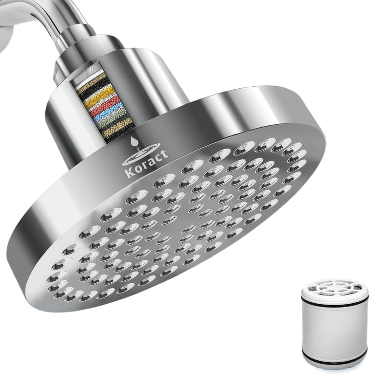 Filtered Shower Head High Pressure Shower Head with Filter for Hard Water Softener - Anti-Clogging Silicone Nozzles Bathroom Adjustable Replacement Rain Showerhead Improve Hair Chrome